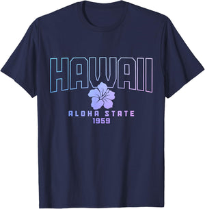 Hawaii Aloha State Hibiscus Surf Surfer Maui Kauai Hawaiian T-Shirt - T-Shirt | Navy