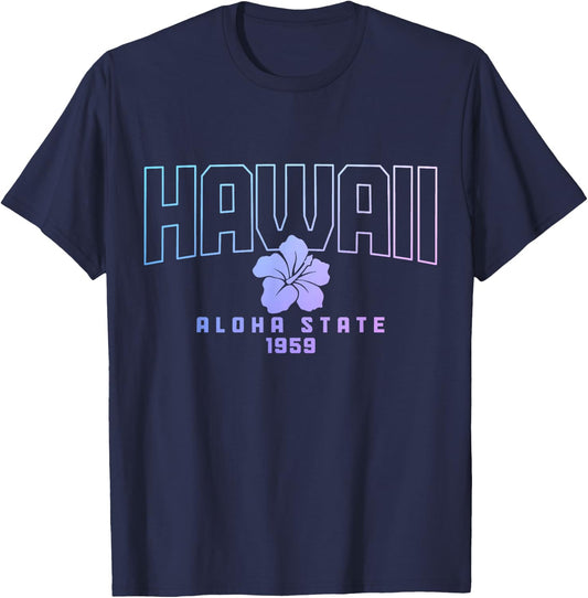 Hawaii Aloha State Hibiscus Surf Surfer Maui Kauai Hawaiian T-Shirt - T-Shirt | Navy