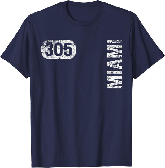 Miami Florida 305 Area Code Vintage Retro T-Shirt - T-Shirt | Navy