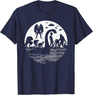 Bigfoot Loch Ness Monster Mothman And Aliens! Funny Cryptid T-Shirt - T-Shirt | Navy