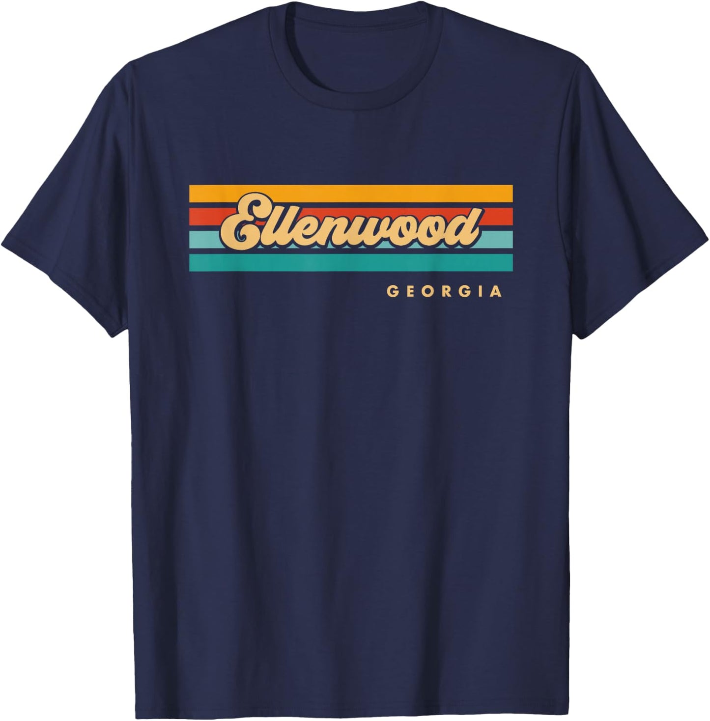 Vintage Sunset Stripes Ellenwood, Georgia T-Shirt - T-Shirt | Navy