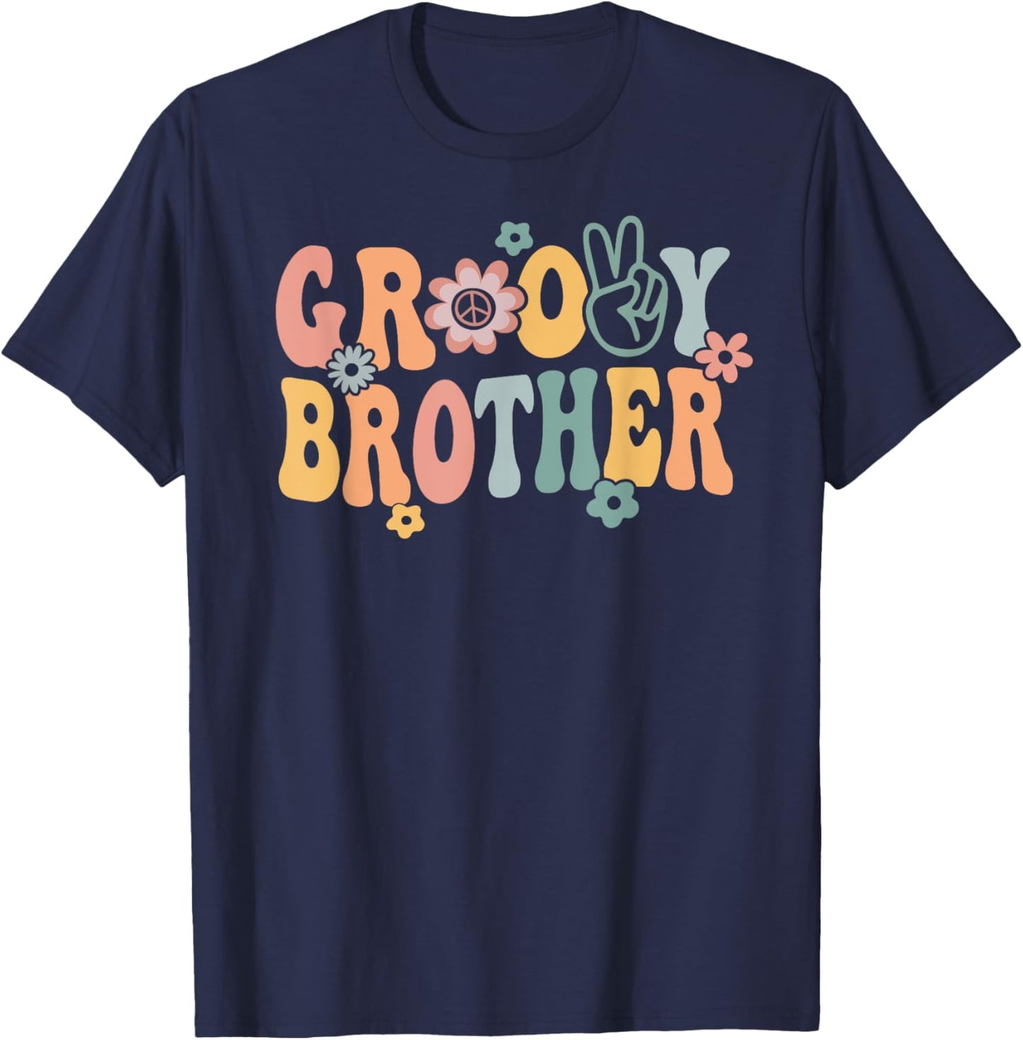 Groovy Brother Retro Bro Matching Family 1st Birthday Party T-Shirt - T-Shirt | Navy