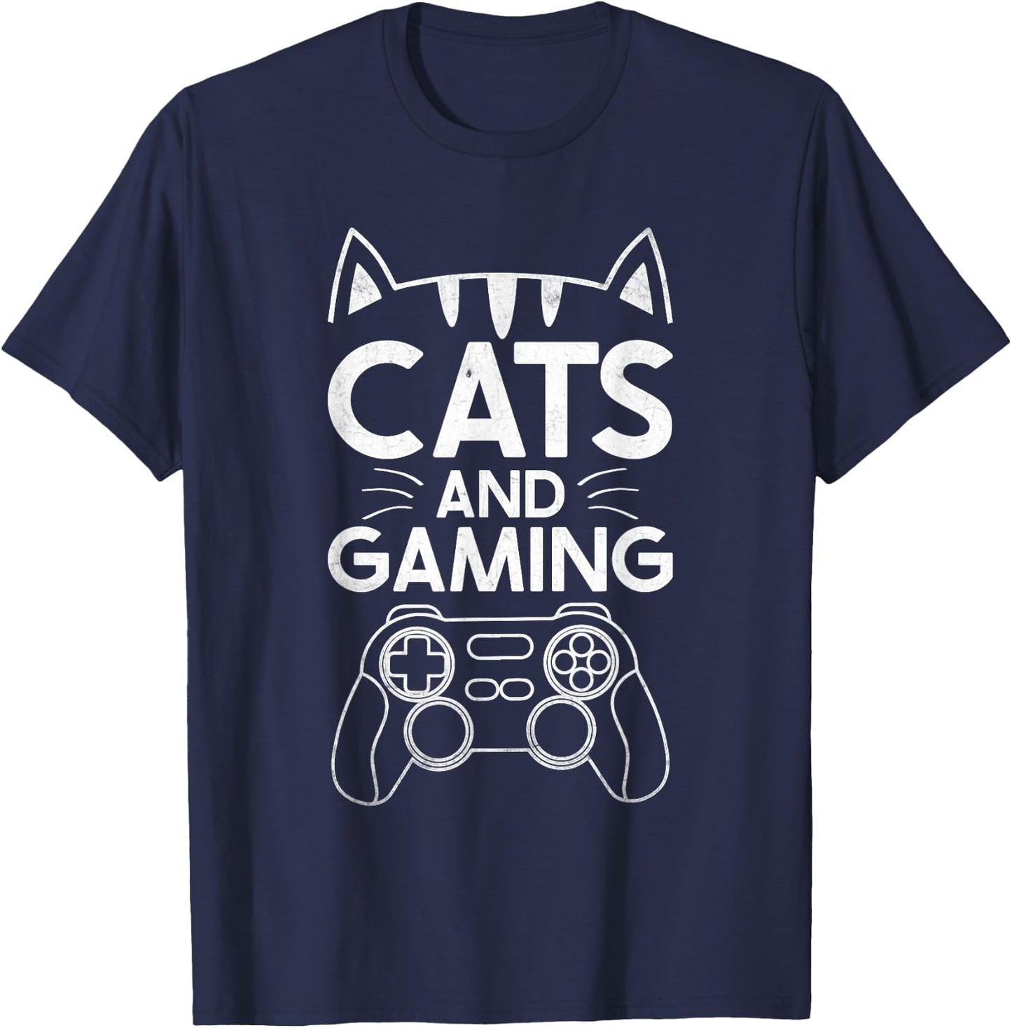Cats and Gaming Funny Cat Lover Gaming Gift Gamer Small T-Shirt - T-Shirt | Navy