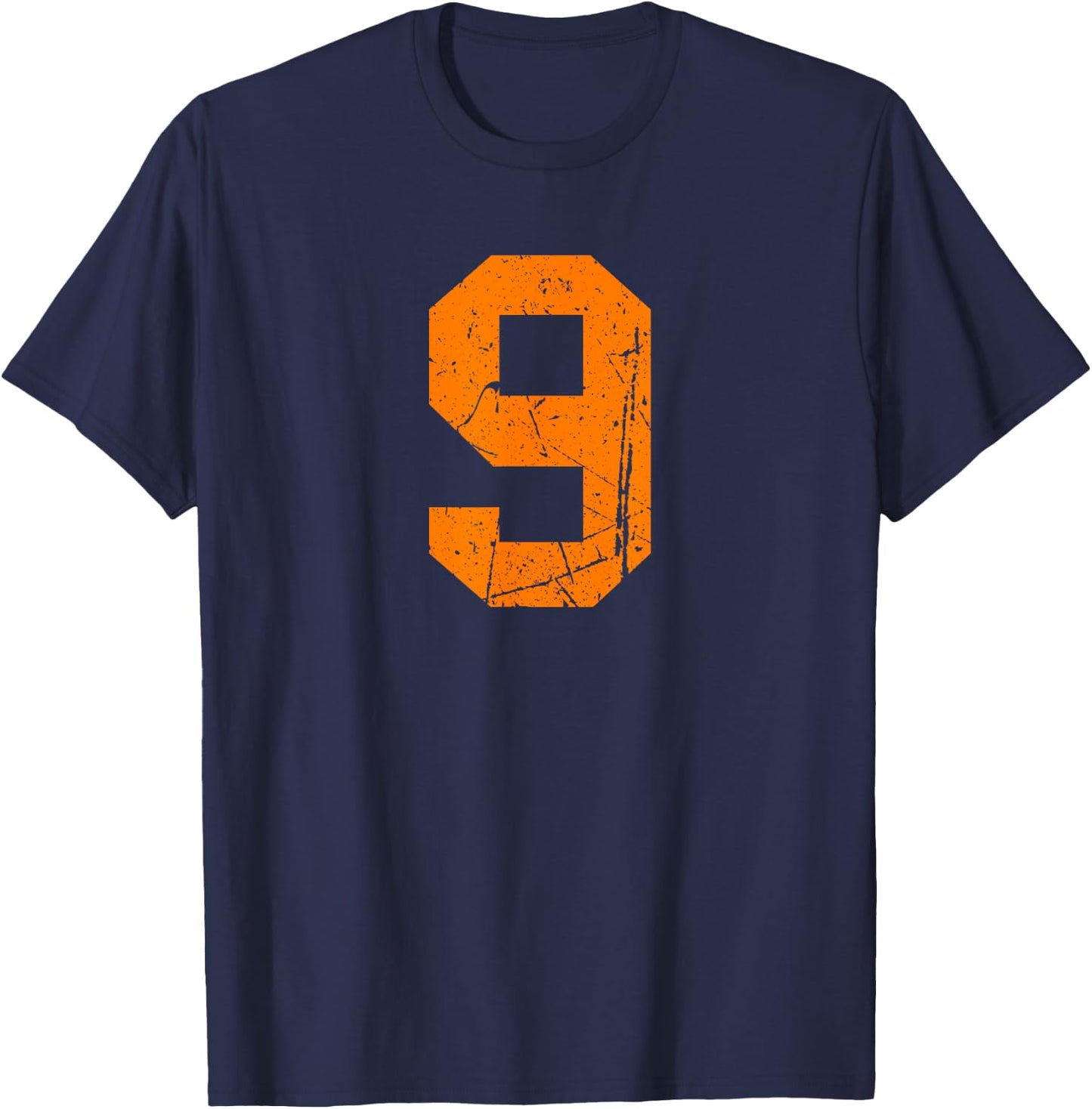 Number #9 Orange Vintage Varsity Number T-Shirt - T-Shirt | Navy