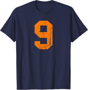 Number #9 Orange Vintage Varsity Number T-Shirt - T-Shirt | Navy