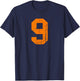 Number #9 Orange Vintage Varsity Number T-Shirt - T-Shirt | Navy