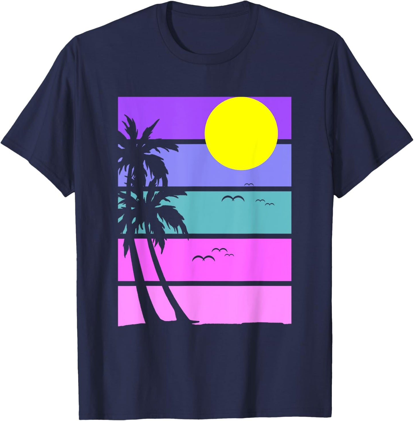 Retro 80s Aesthetic Palm Trees 1990s Tropical Vaporwave T-Shirt - T-Shirt | Navy
