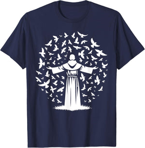 St Francis of Assisi Patron Saint of Animals Birds Catholic T-Shirt - T-Shirt | Navy