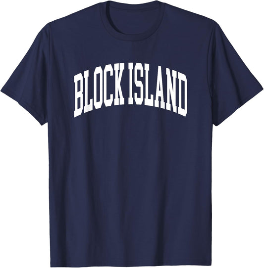 Retro Block Island Rhode Island Souvenir Athletic Throwback T-Shirt - T-Shirt | Navy