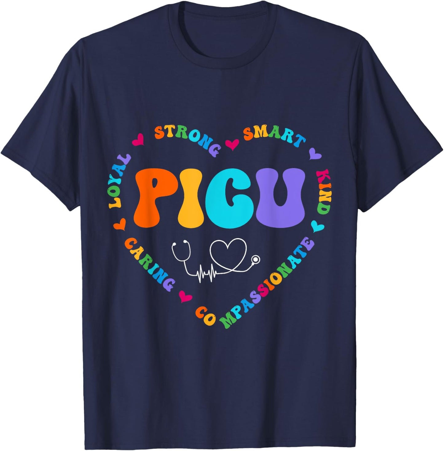 Cute PICU Nurse Appreciation Nursing T-Shirt - T-Shirt | Navy