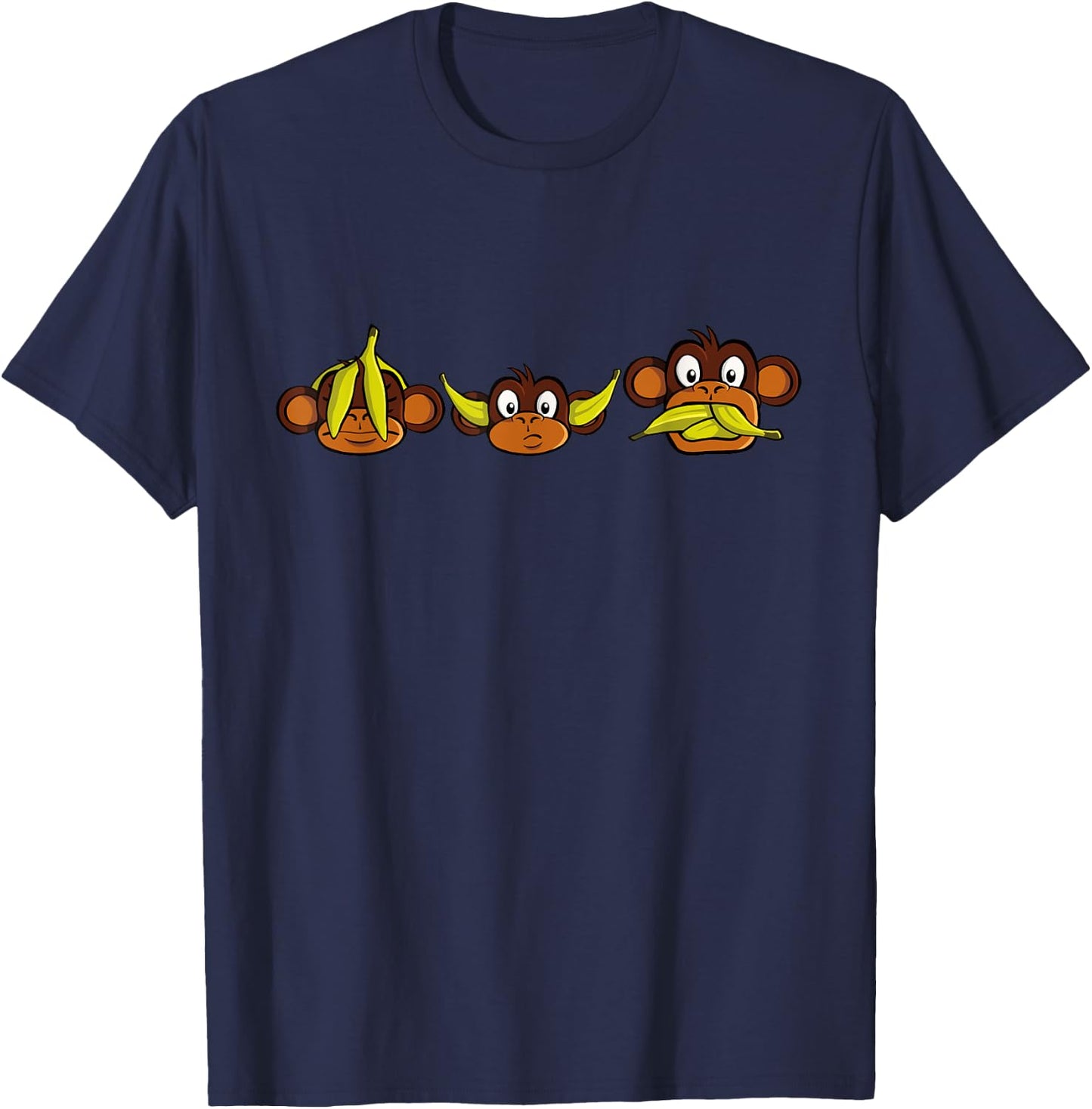 Three Wise Monkeys, See No Evil, Hear No Evil, Say No Evil T-Shirt - T-Shirt | Navy