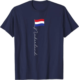 Family Heritage Gifts Netherlands Signature Flag Pole - Patriotic Dutch Flag T-Shirt - T-Shirt | Navy