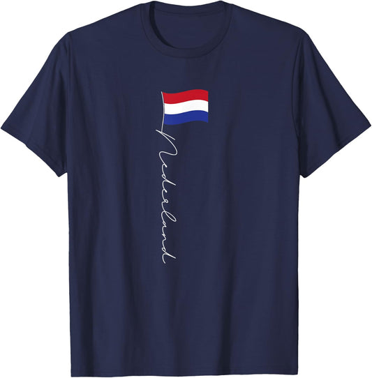 Family Heritage Gifts Netherlands Signature Flag Pole - Patriotic Dutch Flag T-Shirt - T-Shirt | Navy