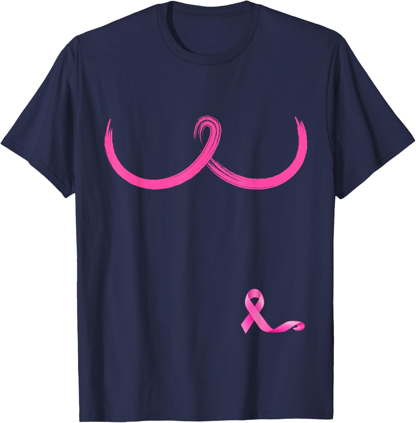 Pink Ribbon Boobs Support Women Breast Cancer Awareness T-Shirt - T-Shirt | Navy