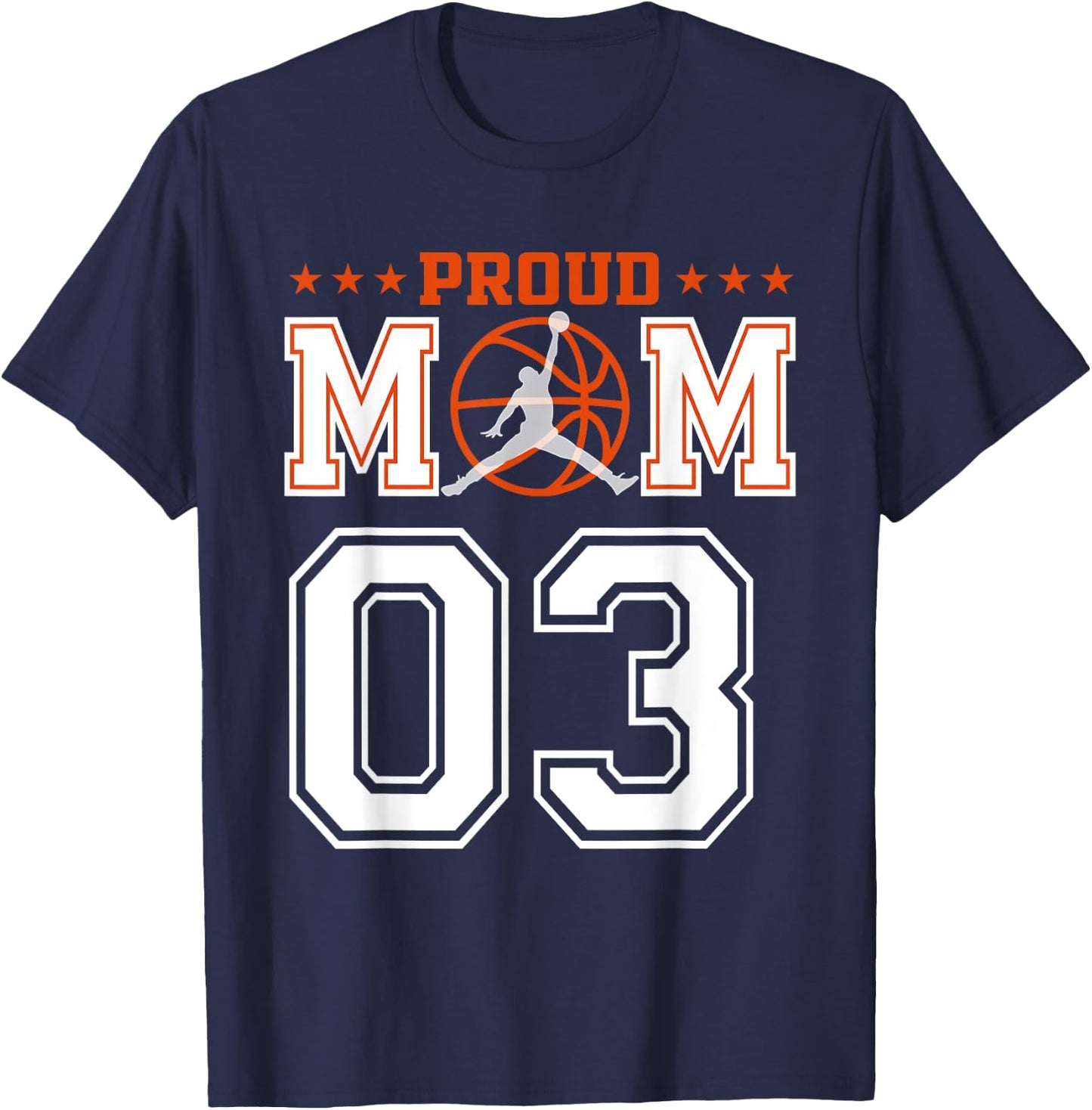 Custom Number 03 Proud Basketball Mom Personalized Sport Lov T-Shirt - T-Shirt | Navy