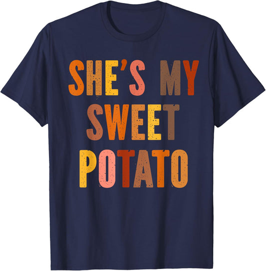My Sweet Potatoes i yam Too Thanksgiving couples T-Shirt - T-Shirt | Navy