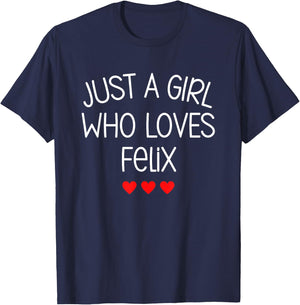 Just A Girl who loves Felix Cute Hearts Love Felix T-Shirt - T-Shirt | Navy