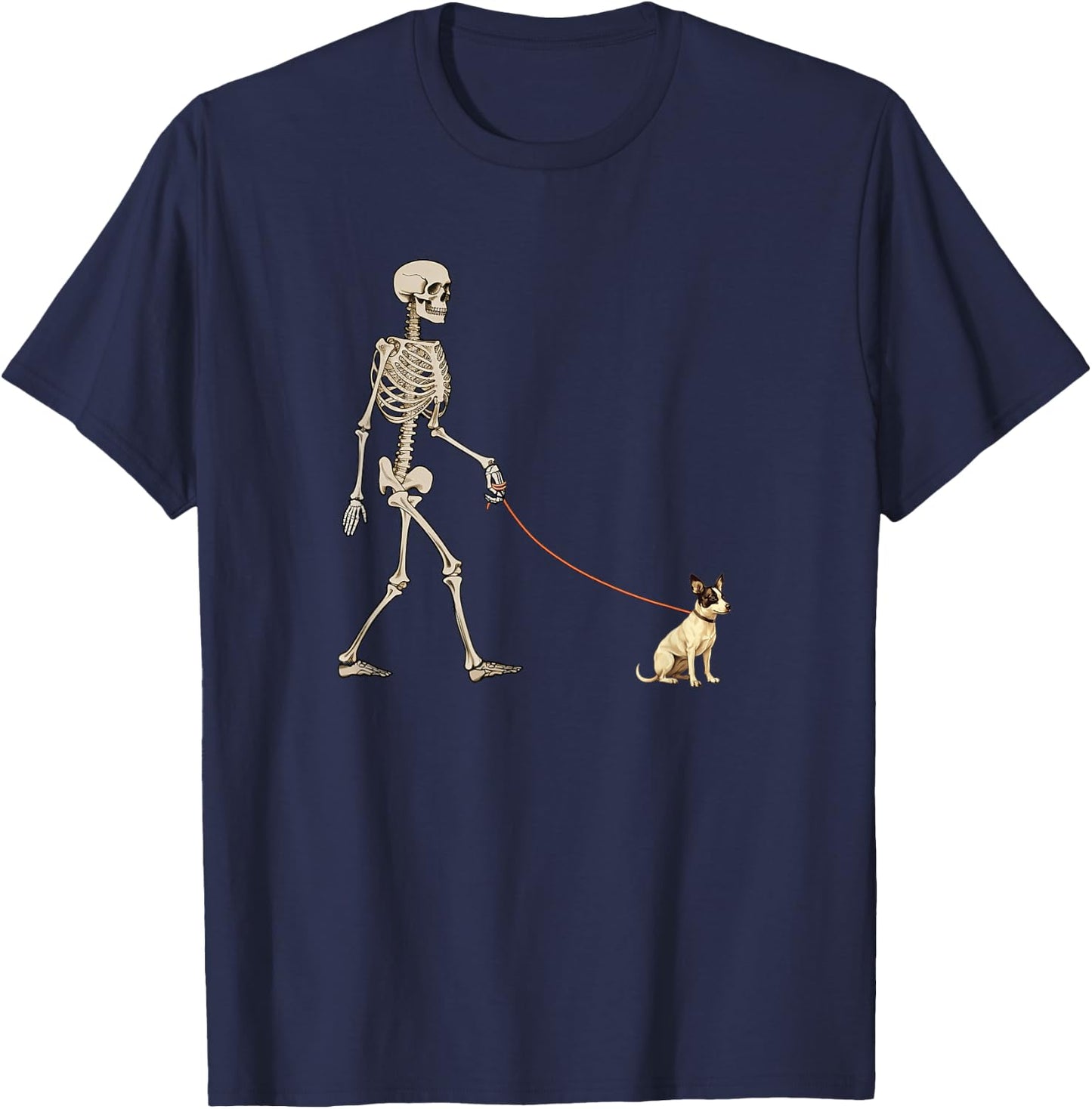 Funny Rat Terrier Skeleton Dog Walking Halloween Dog T-Shirt - T-Shirt | Navy
