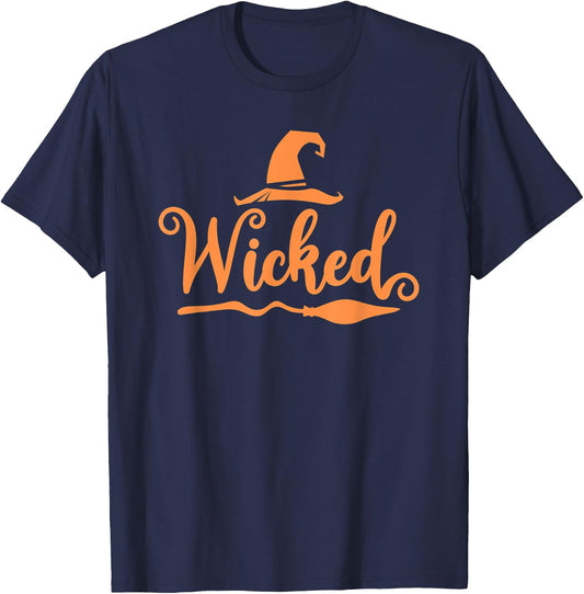 Wicked with Witch Hat in orange Halloween T-Shirt - T-Shirt | Navy