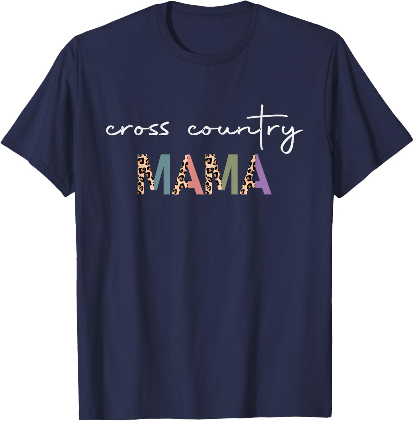 Cross Country Mama Women Gift - Funny Runner Mom Leopard T-Shirt - T-Shirt | Navy