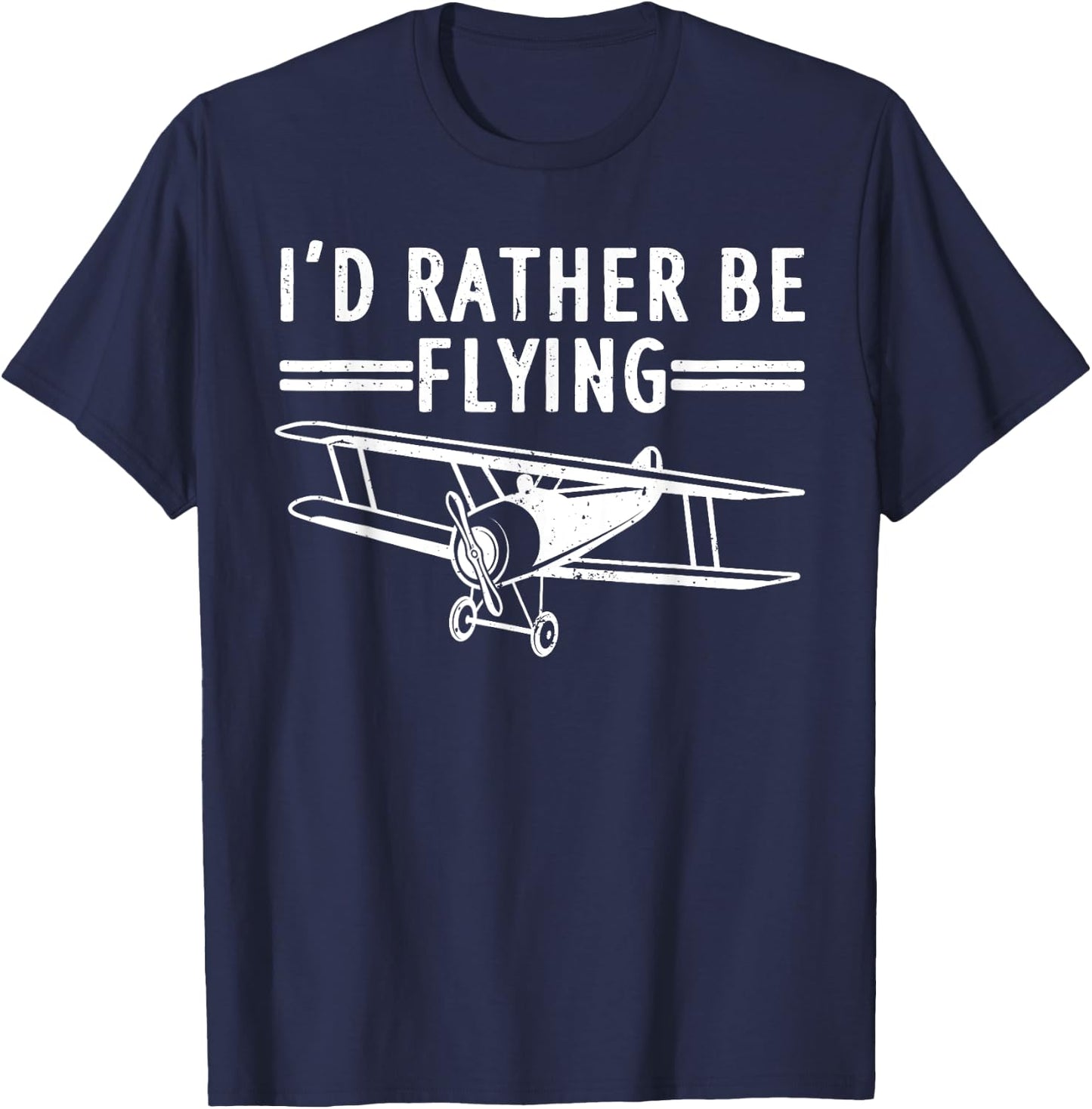 Cool Pilot Gift Airplane Plane Stuff & Accessories -Adults, Kids Black Short Sleeve Modern Novelty 'I'd Rather be Flying' T-Shirt - T-Shirt | Navy