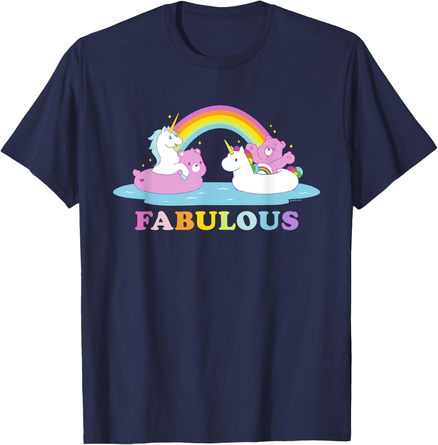 Care Bears Rainbow Fabulous With Cheer Bear And Unicorn T-Shirt - T-Shirt | Navy