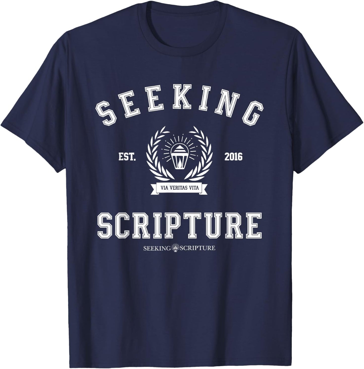Collegiate Style Seeking Scripture: Via Veritas Vita T-Shirt - T-Shirt | Navy