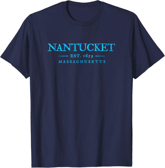 Nantucket Massachusetts Colorful Text Souvenir T-Shirt - T-Shirt | Navy