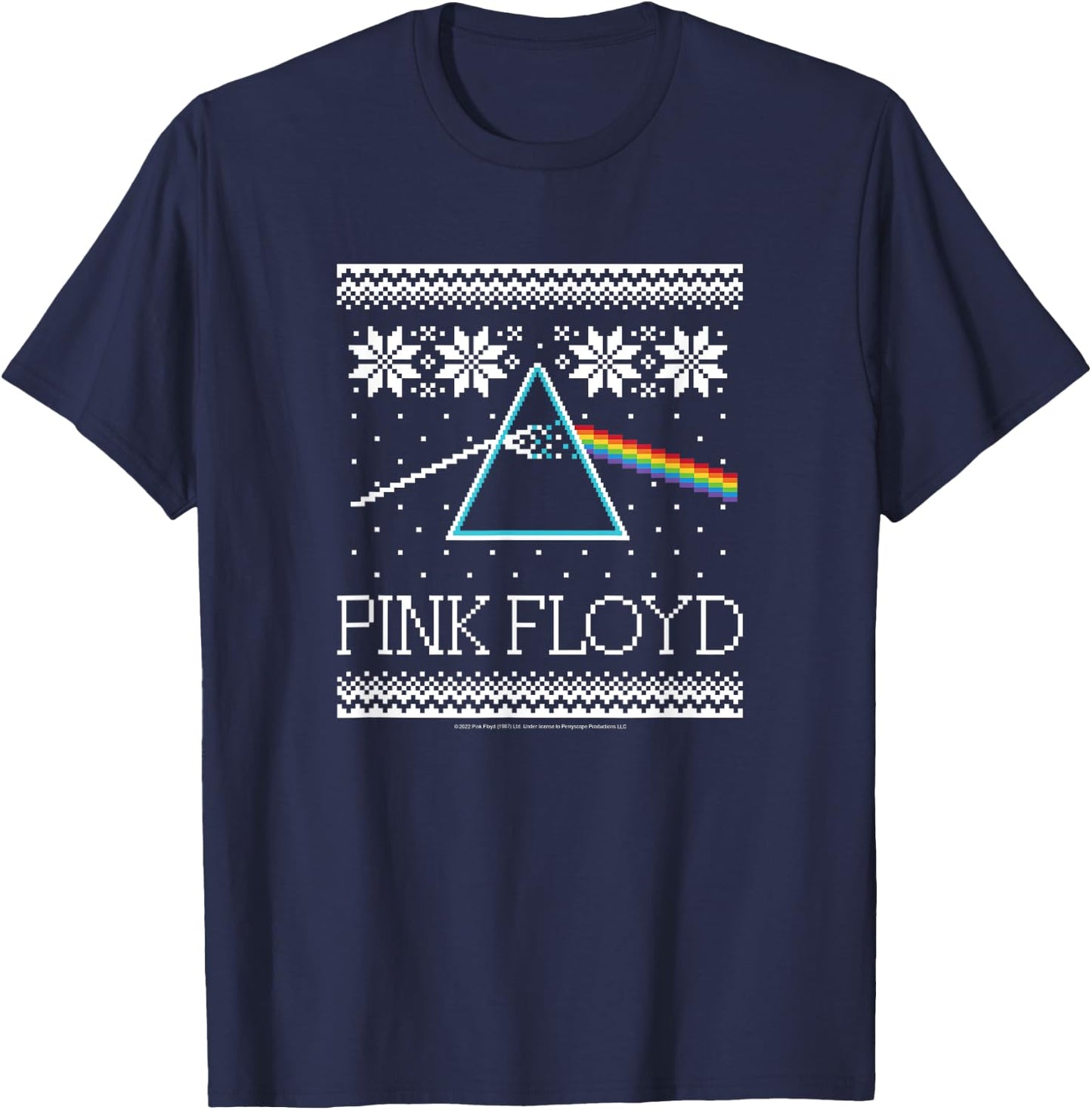 Pink Floyd - The Dark Side Of The Moon Christmas Pattern T-Shirt - T-Shirt | Navy