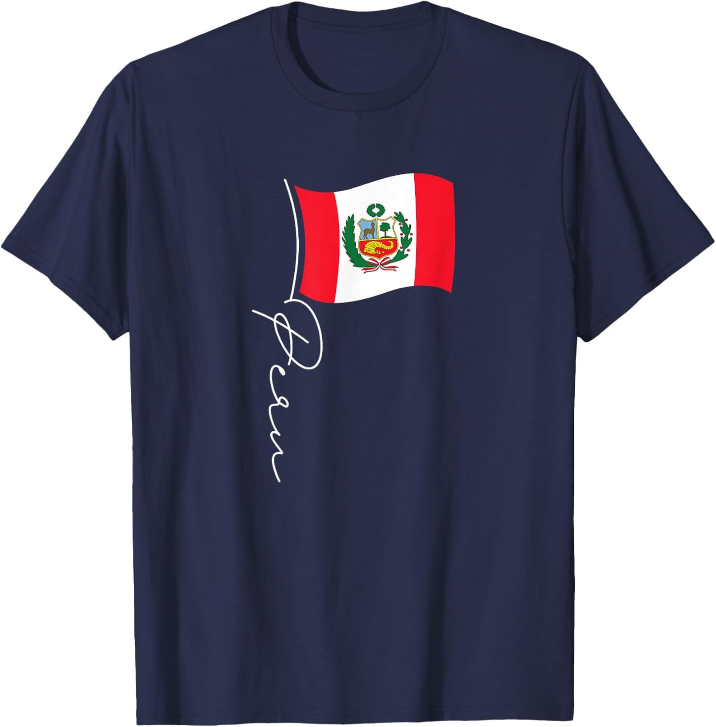 Peru Signature Flag Pole - Elegant Patriotic Peruvian Flag T-Shirt - T-Shirt | Navy