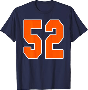 Back Print Orange Sports Block Number 52 For Sports Team T-Shirt - T-Shirt | Navy