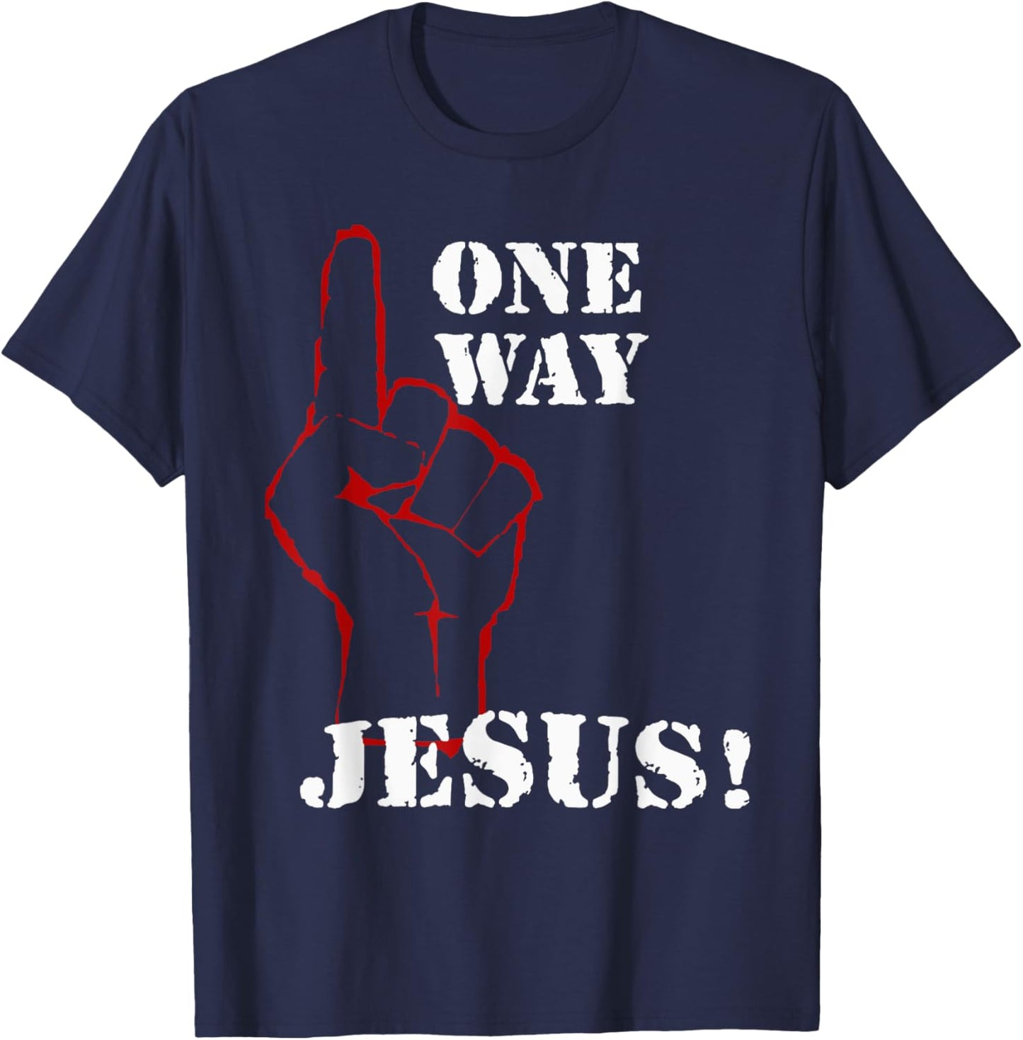 One Way Jesus People Christian Revolution Finger Up Retro T-Shirt - T-Shirt | Navy