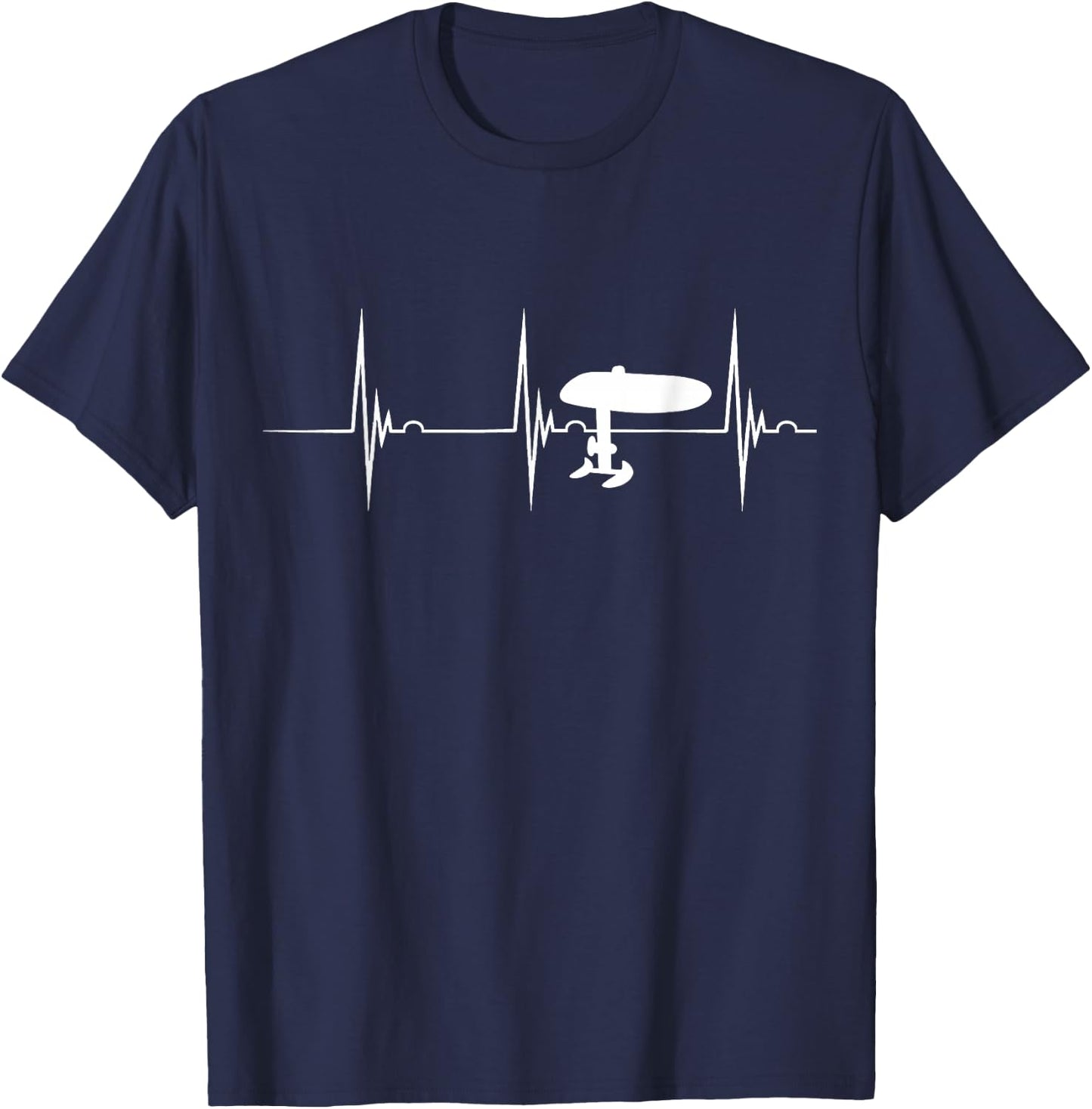 Electric Hydrofoil Surfboard Efoil Heartbeat EKG Pulse Foil T-Shirt - T-Shirt | Navy