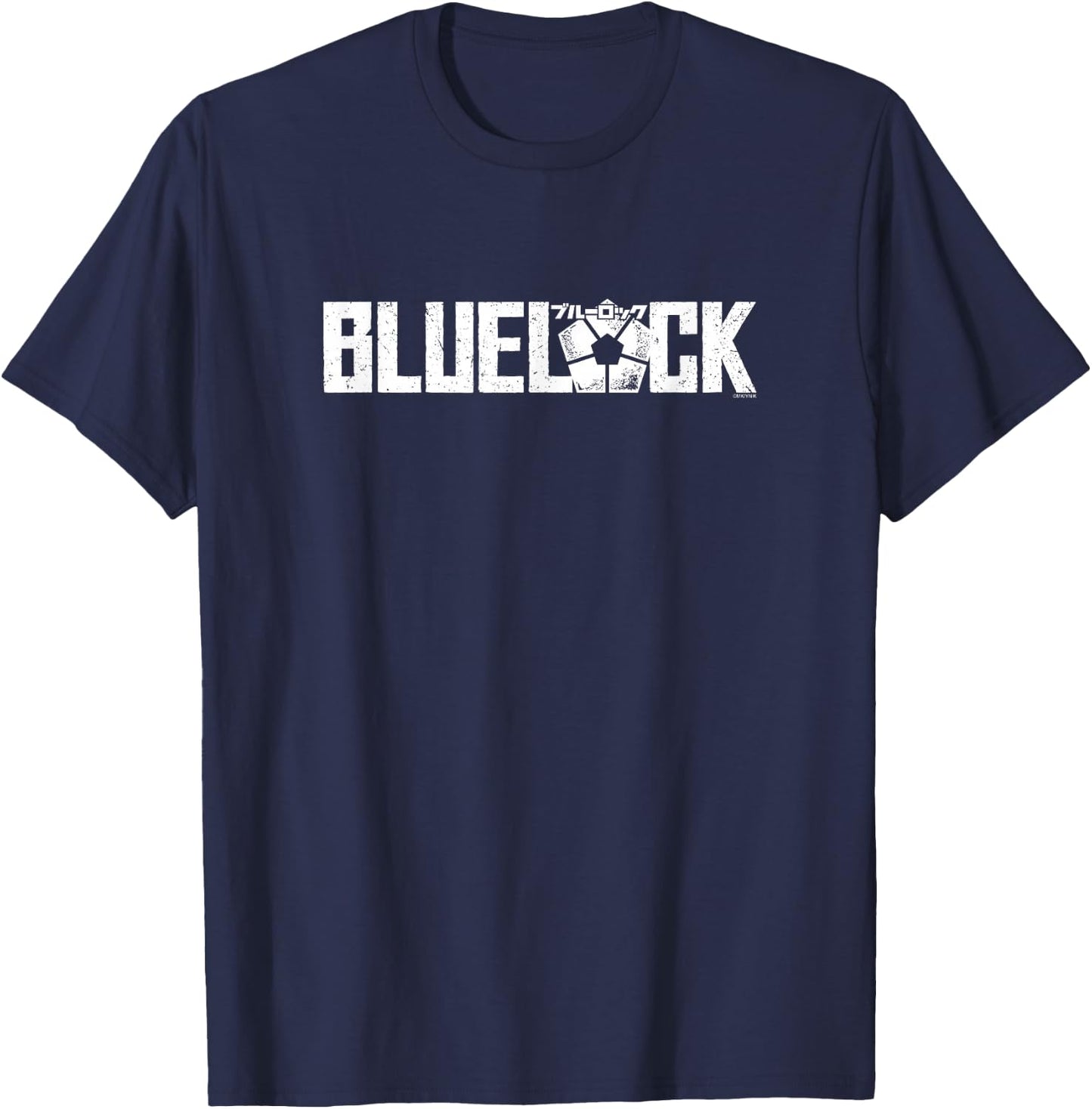 Blue Lock Official Epic White Bold Distressed Big Chest Logo T-Shirt - T-Shirt | Navy
