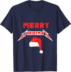 Rock 'n' Roll Merry Christmas Motif T-Shirt - T-Shirt | Navy