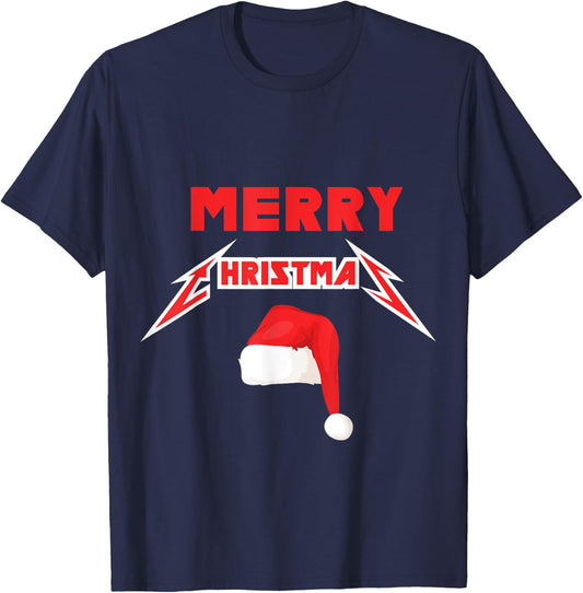 Rock 'n' Roll Merry Christmas Motif T-Shirt - T-Shirt | Navy
