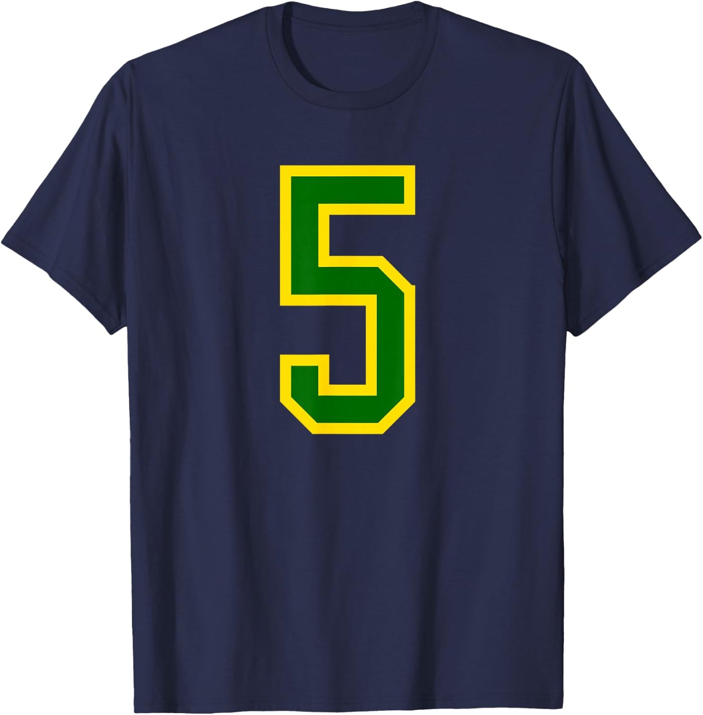 Green Yellow Sports Team Number #5 T-Shirt - T-Shirt | Navy