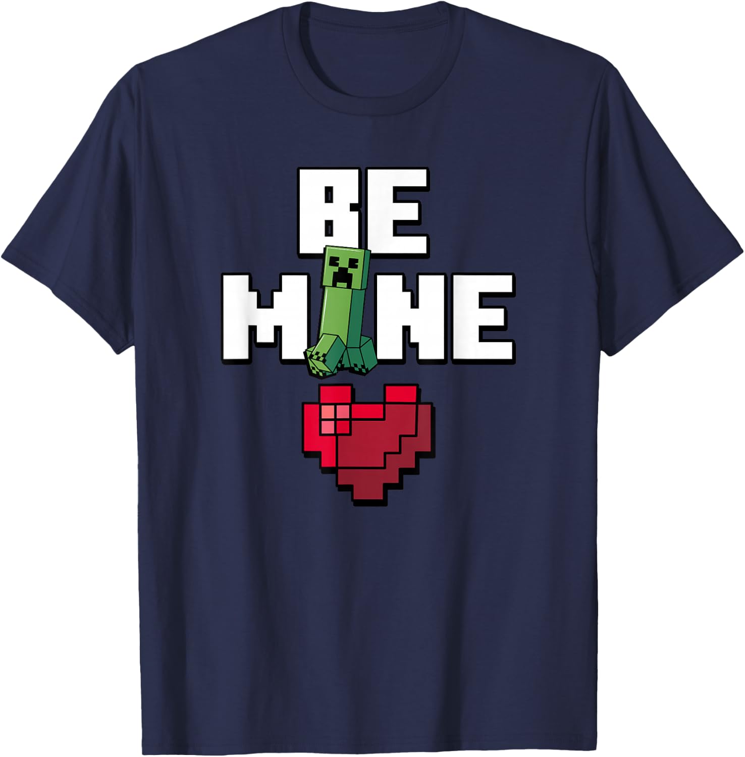 Minecraft Valentine's Day Creeper Be Mine Heart Small T-Shirt - T-Shirt | Navy