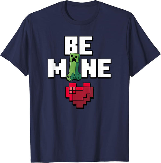 Minecraft Valentine's Day Creeper Be Mine Heart Small T-Shirt - T-Shirt | Navy