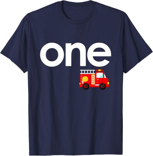 Fire Truck 1st Birthday Boy Toddler 1 Year Old Firefighter T-Shirt - T-Shirt | Navy
