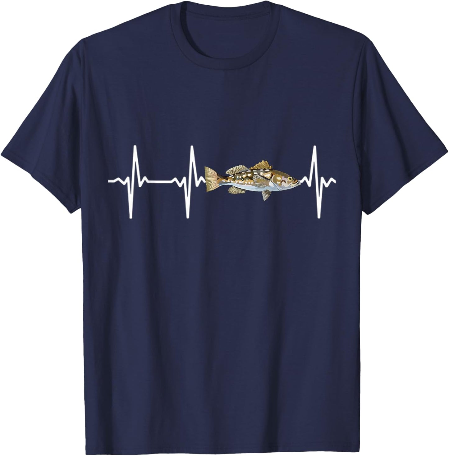 Calico Bass Heartbeat For Saltwater Fish Fishing Lovers T-Shirt - T-Shirt | Navy