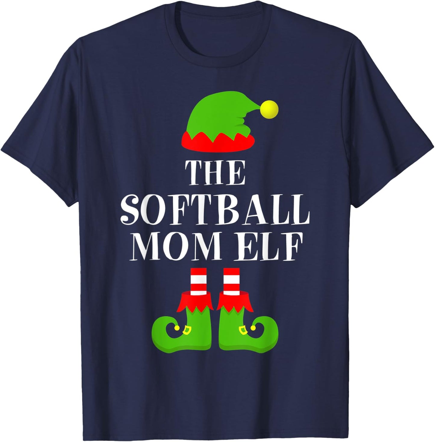 Softball Mom Elf Family Matching Christmas Pajama Mother's T-Shirt - T-Shirt | Navy