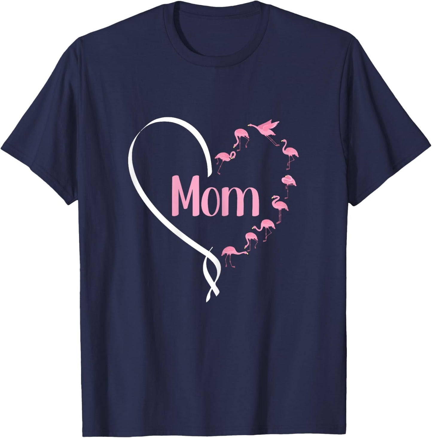 Mom Mothers Day Cute Flamingo Heart Bird Lover Mama Momma T-Shirt - T-Shirt | Navy