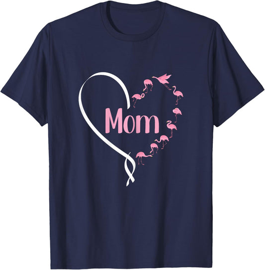 Mom Mothers Day Cute Flamingo Heart Bird Lover Mama Momma T-Shirt - T-Shirt | Navy