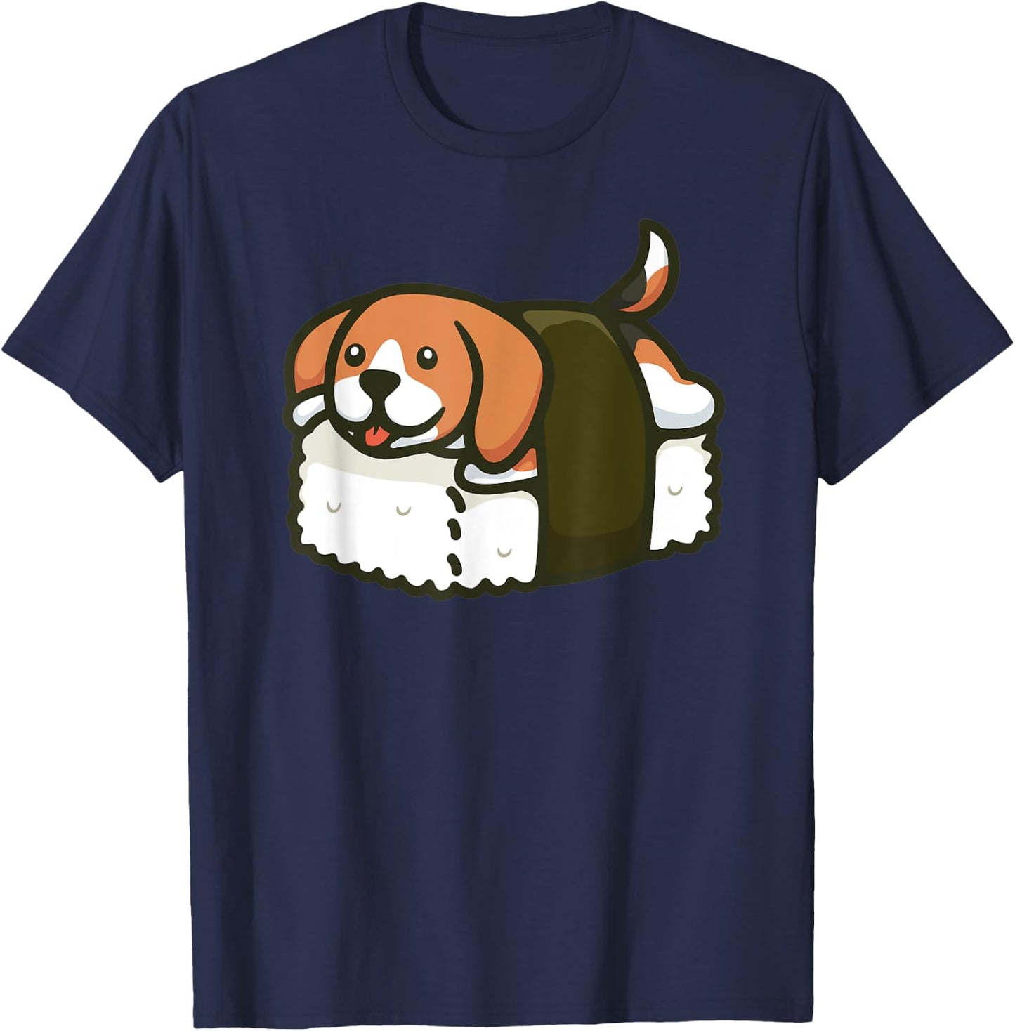 Beagle Nigiri Sushi Seaweed Dog T-Shirt - T-Shirt | Navy