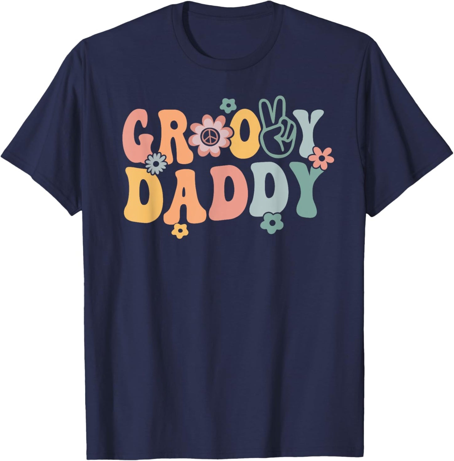 Groovy Daddy Retro Dad Matching Family 1st Birthday Party T-Shirt - T-Shirt | Navy