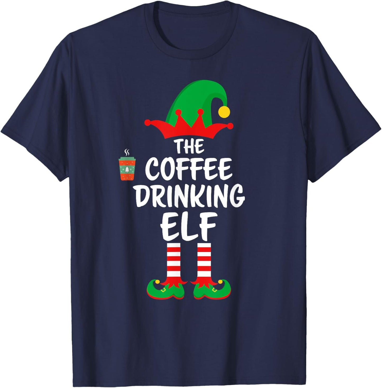 The Coffee Drinking Elf Matching Family Christmas T-Shirt - T-Shirt | Navy