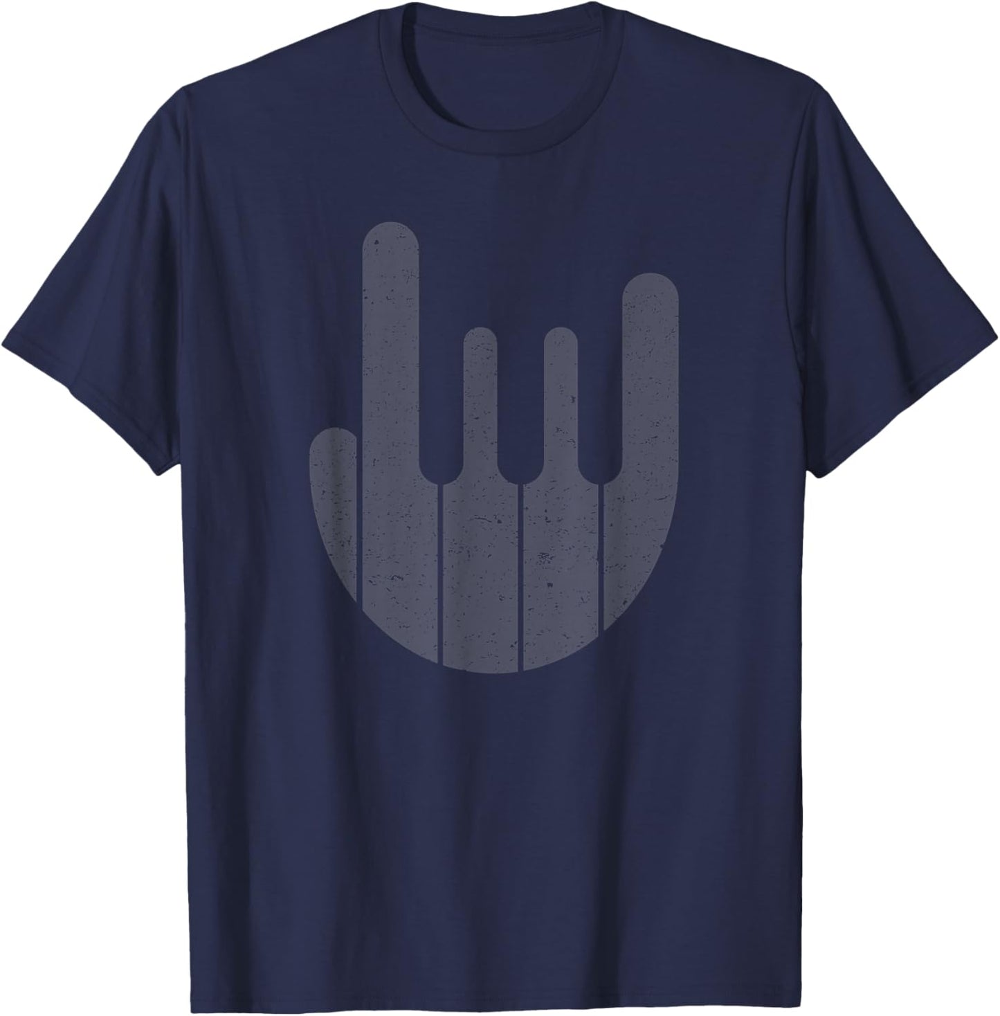 Rock Hand Piano Keyboard - Funny Cool Pianist Keyboardist T-Shirt - T-Shirt | Navy