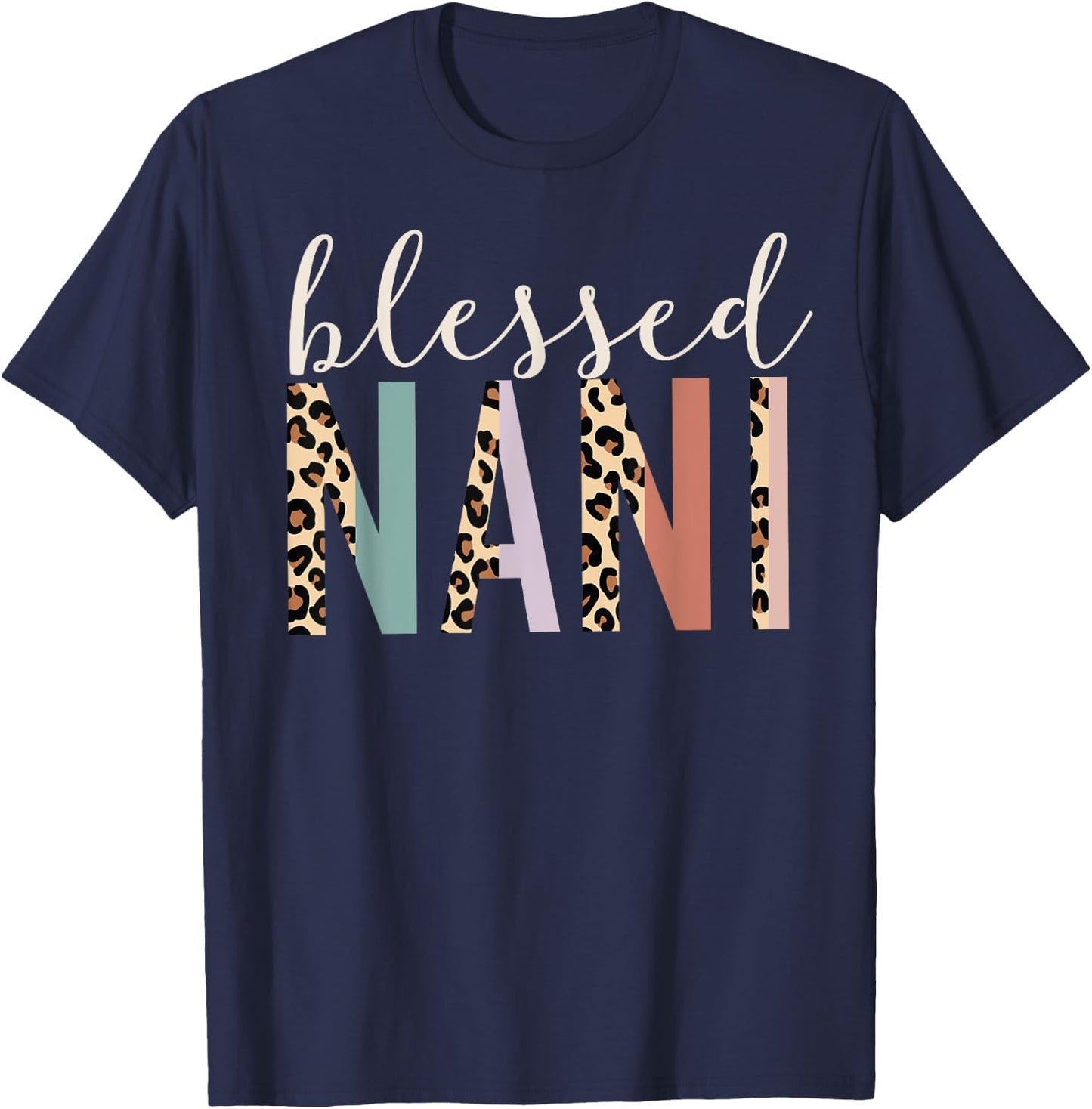 Blessed Nani Cute Leopard Print T-Shirt - T-Shirt | Navy