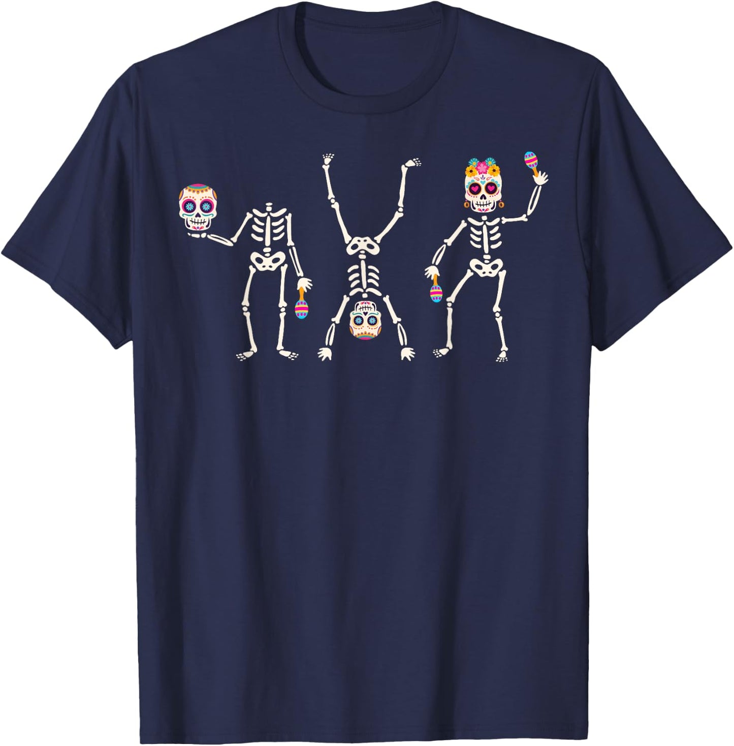 Sugar Skull Dia De Los Muertos Dancing Skeleton Costume T-Shirt - T-Shirt | Navy